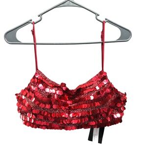 NWT Saanjh by Lea Mermaid Sequin Crop Top Womens S Red Padded Ethnic Belly Dance